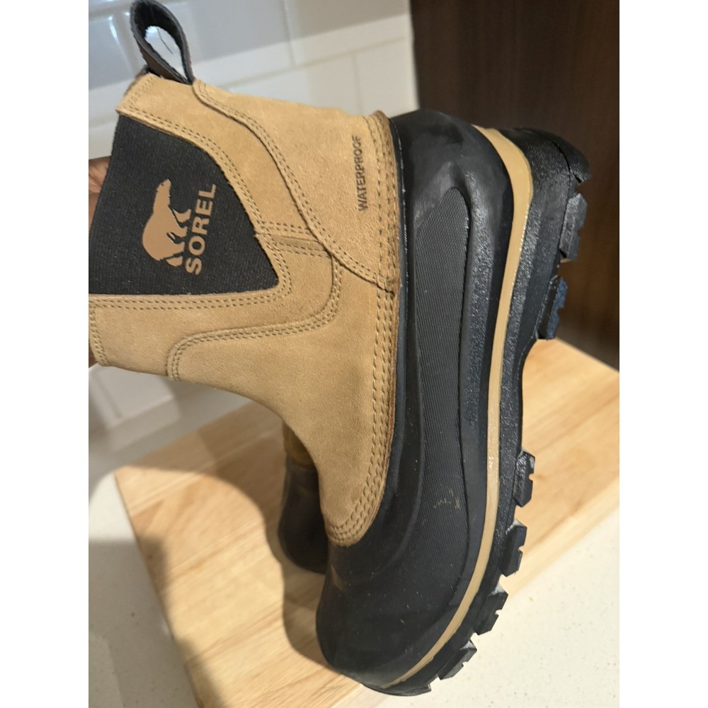 Sorel Buxton Mens Winter Boots Sz 8 Tan Black Suede Leather Waterproof Pull On - Picture 2 of 16